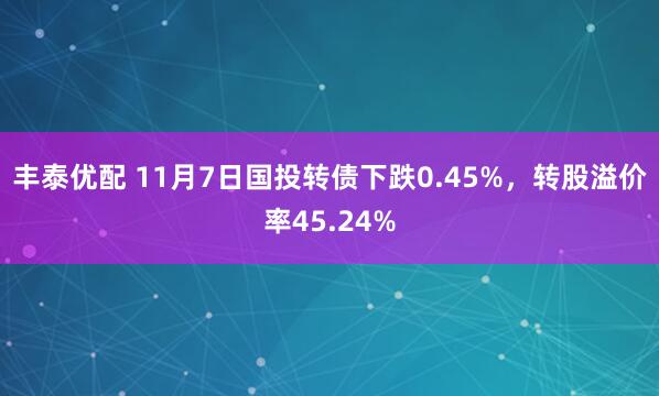 丰泰优配 11月7日国投转债下跌0.45%,转股溢价率45.24%